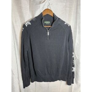 Eddie Bauer Womens Black Snowflake 1/4 Zip Sweater Knit Size L Holiday Cozy